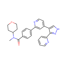 CN(C(=O)c1ccc(-c2cc(-c3c[nH]nc3-c3ccccn3)ccn2)cc1)C1CCOCC1 ZINC000013684488