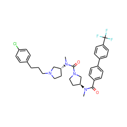 CN(C(=O)c1ccc(-c2ccc(C(F)(F)F)cc2)cc1)[C@H]1CCN(C(=O)N(C)[C@@H]2CCN(CCCc3ccc(Cl)cc3)C2)C1 ZINC000036351476