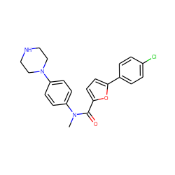 CN(C(=O)c1ccc(-c2ccc(Cl)cc2)o1)c1ccc(N2CCNCC2)cc1 ZINC000084635931