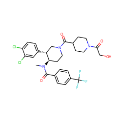 CN(C(=O)c1ccc(C(F)(F)F)cc1)[C@@H]1CCN(C(=O)C2CCN(C(=O)CO)CC2)C[C@H]1c1ccc(Cl)c(Cl)c1 ZINC000096167373