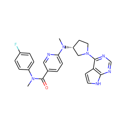 CN(C(=O)c1ccc(N(C)[C@@H]2CCN(c3ncnc4[nH]ccc34)C2)nc1)c1ccc(F)cc1 ZINC000142162661