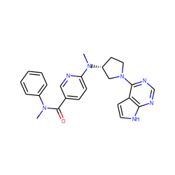 CN(C(=O)c1ccc(N(C)[C@@H]2CCN(c3ncnc4[nH]ccc34)C2)nc1)c1ccccc1 ZINC000142162892