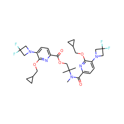 CN(C(=O)c1ccc(N2CC(F)(F)C2)c(OCC2CC2)n1)C(C)(C)COC(=O)c1ccc(N2CC(F)(F)C2)c(OCC2CC2)n1 ZINC000146483145