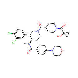 CN(C(=O)c1ccc(N2CCOCC2)cc1)[C@@H]1CCN(C(=O)C2CCN(C(=O)C3(O)CC3)CC2)C[C@H]1c1ccc(Cl)c(Cl)c1 ZINC000096167370