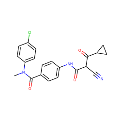 CN(C(=O)c1ccc(NC(=O)C(C#N)C(=O)C2CC2)cc1)c1ccc(Cl)cc1 ZINC000038989309