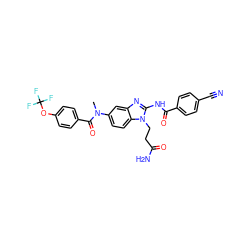 CN(C(=O)c1ccc(OC(F)(F)F)cc1)c1ccc2c(c1)nc(NC(=O)c1ccc(C#N)cc1)n2CCC(N)=O ZINC000049878299