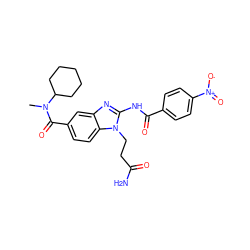 CN(C(=O)c1ccc2c(c1)nc(NC(=O)c1ccc([N+](=O)[O-])cc1)n2CCC(N)=O)C1CCCCC1 ZINC000028822745