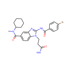 CN(C(=O)c1ccc2c(c1)nc(NC(=O)c1ccc(Br)cc1)n2CCC(N)=O)C1CCCCC1 ZINC000028822740