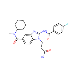 CN(C(=O)c1ccc2c(c1)nc(NC(=O)c1ccc(F)cc1)n2CCC(N)=O)C1CCCCC1 ZINC000028822744