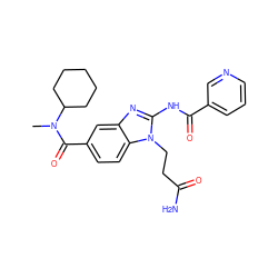 CN(C(=O)c1ccc2c(c1)nc(NC(=O)c1cccnc1)n2CCC(N)=O)C1CCCCC1 ZINC000028822752