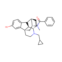 CN(C(=O)c1ccccc1)[C@@H]1C[C@@]23CCN(CC4CC4)[C@H]4C=C[C@@H]1C[C@]42Cc1ccc(O)cc13 ZINC000473114726