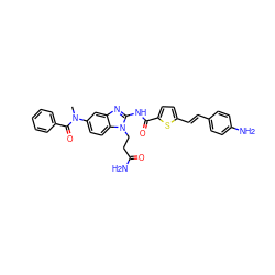 CN(C(=O)c1ccccc1)c1ccc2c(c1)nc(NC(=O)c1ccc(/C=C/c3ccc(N)cc3)s1)n2CCC(N)=O ZINC000042806173