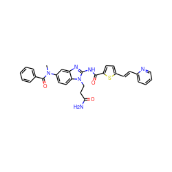 CN(C(=O)c1ccccc1)c1ccc2c(c1)nc(NC(=O)c1ccc(/C=C/c3ccccn3)s1)n2CCC(N)=O ZINC000049877897