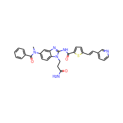 CN(C(=O)c1ccccc1)c1ccc2c(c1)nc(NC(=O)c1ccc(/C=C/c3cccnc3)s1)n2CCC(N)=O ZINC000049872326