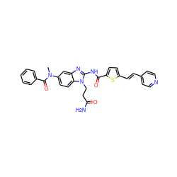 CN(C(=O)c1ccccc1)c1ccc2c(c1)nc(NC(=O)c1ccc(/C=C/c3ccncc3)s1)n2CCC(N)=O ZINC000049872411