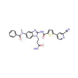 CN(C(=O)c1ccccc1)c1ccc2c(c1)nc(NC(=O)c1ccc(-c3ccnc(C#N)c3)s1)n2CCC(N)=O ZINC000049867517