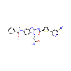 CN(C(=O)c1ccccc1)c1ccc2c(c1)nc(NC(=O)c1ccc(-c3cncc(C#N)c3)s1)n2CCC(N)=O ZINC000049867342