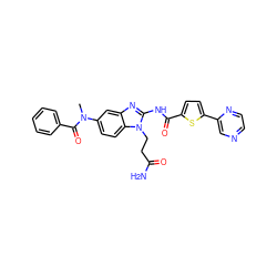 CN(C(=O)c1ccccc1)c1ccc2c(c1)nc(NC(=O)c1ccc(-c3cnccn3)s1)n2CCC(N)=O ZINC000042878612