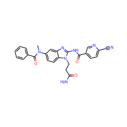 CN(C(=O)c1ccccc1)c1ccc2c(c1)nc(NC(=O)c1ccc(C#N)nc1)n2CCC(N)=O ZINC000040848486