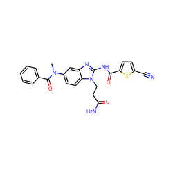 CN(C(=O)c1ccccc1)c1ccc2c(c1)nc(NC(=O)c1ccc(C#N)s1)n2CCC(N)=O ZINC000040420987