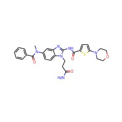 CN(C(=O)c1ccccc1)c1ccc2c(c1)nc(NC(=O)c1ccc(N3CCOCC3)s1)n2CCC(N)=O ZINC000049867782