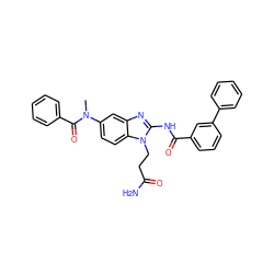 CN(C(=O)c1ccccc1)c1ccc2c(c1)nc(NC(=O)c1cccc(-c3ccccc3)c1)n2CCC(N)=O ZINC000040413032