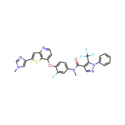 CN(C(=O)c1cnn(-c2ccccc2)c1C(F)(F)F)c1ccc(Oc2ccnc3cc(-c4cn(C)cn4)sc23)c(F)c1 ZINC000473129844