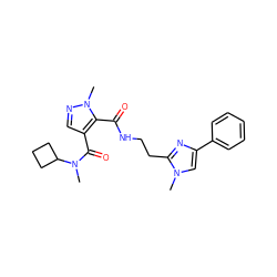 CN(C(=O)c1cnn(C)c1C(=O)NCCc1nc(-c2ccccc2)cn1C)C1CCC1 ZINC000144088471