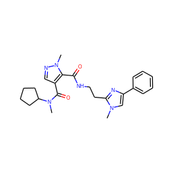 CN(C(=O)c1cnn(C)c1C(=O)NCCc1nc(-c2ccccc2)cn1C)C1CCCC1 ZINC000144088306