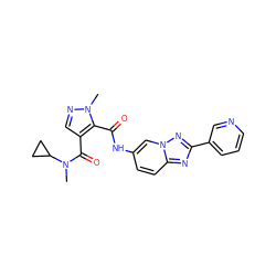 CN(C(=O)c1cnn(C)c1C(=O)Nc1ccc2nc(-c3cccnc3)nn2c1)C1CC1 ZINC000205048416