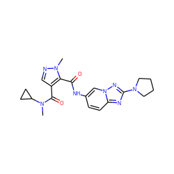 CN(C(=O)c1cnn(C)c1C(=O)Nc1ccc2nc(N3CCCC3)nn2c1)C1CC1 ZINC000204939395