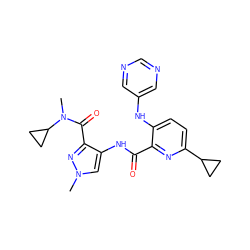 CN(C(=O)c1nn(C)cc1NC(=O)c1nc(C2CC2)ccc1Nc1cncnc1)C1CC1 ZINC000169701663