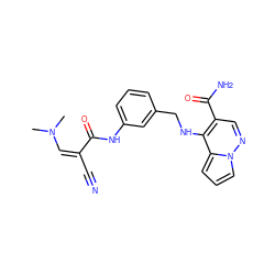 CN(C)/C=C(/C#N)C(=O)Nc1cccc(CNc2c(C(N)=O)cnn3cccc23)c1 ZINC001772590745