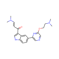 CN(C)/C=C/C(=O)c1c[nH]c2ccc(-c3cncc(OCCN(C)C)n3)cc12 ZINC000169348293