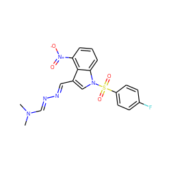 CN(C)/C=N/N=C/c1cn(S(=O)(=O)c2ccc(F)cc2)c2cccc([N+](=O)[O-])c12 ZINC000299858846