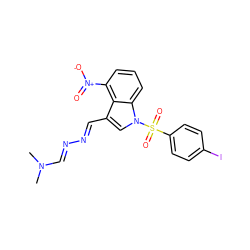 CN(C)/C=N/N=C/c1cn(S(=O)(=O)c2ccc(I)cc2)c2cccc([N+](=O)[O-])c12 ZINC000299855031