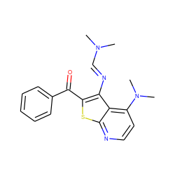 CN(C)/C=N/c1c(C(=O)c2ccccc2)sc2nccc(N(C)C)c12 ZINC000004019025