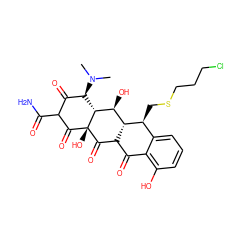 CN(C)[C@@H]1C(=O)C(C(N)=O)C(=O)[C@@]2(O)C(=O)C3C(=O)c4c(O)cccc4[C@H](CSCCCCl)[C@H]3[C@H](O)[C@@H]12 ZINC000100754015