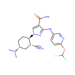 CN(C)[C@@H]1CC[C@@H](n2cc(C(N)=O)c(Nc3ccc(OC(F)F)nc3)n2)[C@H](C#N)C1 ZINC000221099934