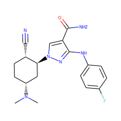 CN(C)[C@@H]1CC[C@H](C#N)[C@@H](n2cc(C(N)=O)c(Nc3ccc(F)cc3)n2)C1 ZINC000222969721