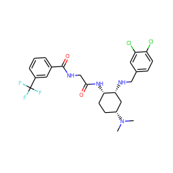 CN(C)[C@@H]1CC[C@H](NC(=O)CNC(=O)c2cccc(C(F)(F)F)c2)[C@H](NCc2ccc(Cl)c(Cl)c2)C1 ZINC000044430977