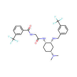 CN(C)[C@@H]1CC[C@H](NC(=O)CNC(=O)c2cccc(C(F)(F)F)c2)[C@H](NCc2cccc(C(F)(F)F)c2)C1 ZINC000049867259