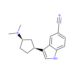 CN(C)[C@@H]1CC[C@H](c2c[nH]c3ccc(C#N)cc23)C1 ZINC000003948260