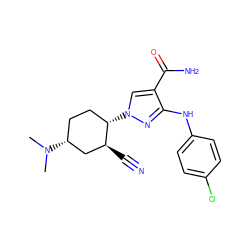 CN(C)[C@@H]1CC[C@H](n2cc(C(N)=O)c(Nc3ccc(Cl)cc3)n2)[C@@H](C#N)C1 ZINC000222974980