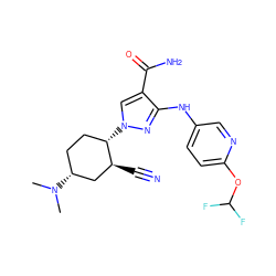 CN(C)[C@@H]1CC[C@H](n2cc(C(N)=O)c(Nc3ccc(OC(F)F)nc3)n2)[C@@H](C#N)C1 ZINC000221854565