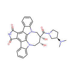 CN(C)[C@@H]1CCN(C(=O)[C@]2(O)Cn3c4ccccc4c4c5c(c6c7ccccc7n(c6c43)C[C@H]2O)C(=O)NC5=O)C1 ZINC000043022706