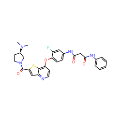 CN(C)[C@@H]1CCN(C(=O)c2cc3nccc(Oc4ccc(NC(=O)CC(=O)Nc5ccccc5)cc4F)c3s2)C1 ZINC000049670083