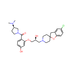 CN(C)[C@@H]1CCN(C(=O)c2ccc(O)cc2OC[C@@H](O)CN2CCC3(CC2)Cc2cc(Cl)ccc2O3)C1 ZINC000096271620