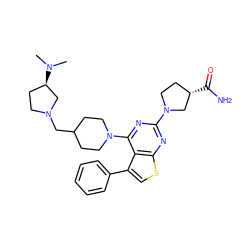 CN(C)[C@@H]1CCN(CC2CCN(c3nc(N4CC[C@H](C(N)=O)C4)nc4scc(-c5ccccc5)c34)CC2)C1 ZINC000146484895