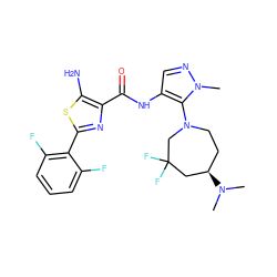 CN(C)[C@@H]1CCN(c2c(NC(=O)c3nc(-c4c(F)cccc4F)sc3N)cnn2C)CC(F)(F)C1 ZINC000169699350